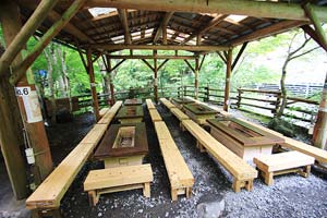 大血川渓流観光釣場渓谷を眺めながらBBQ写真