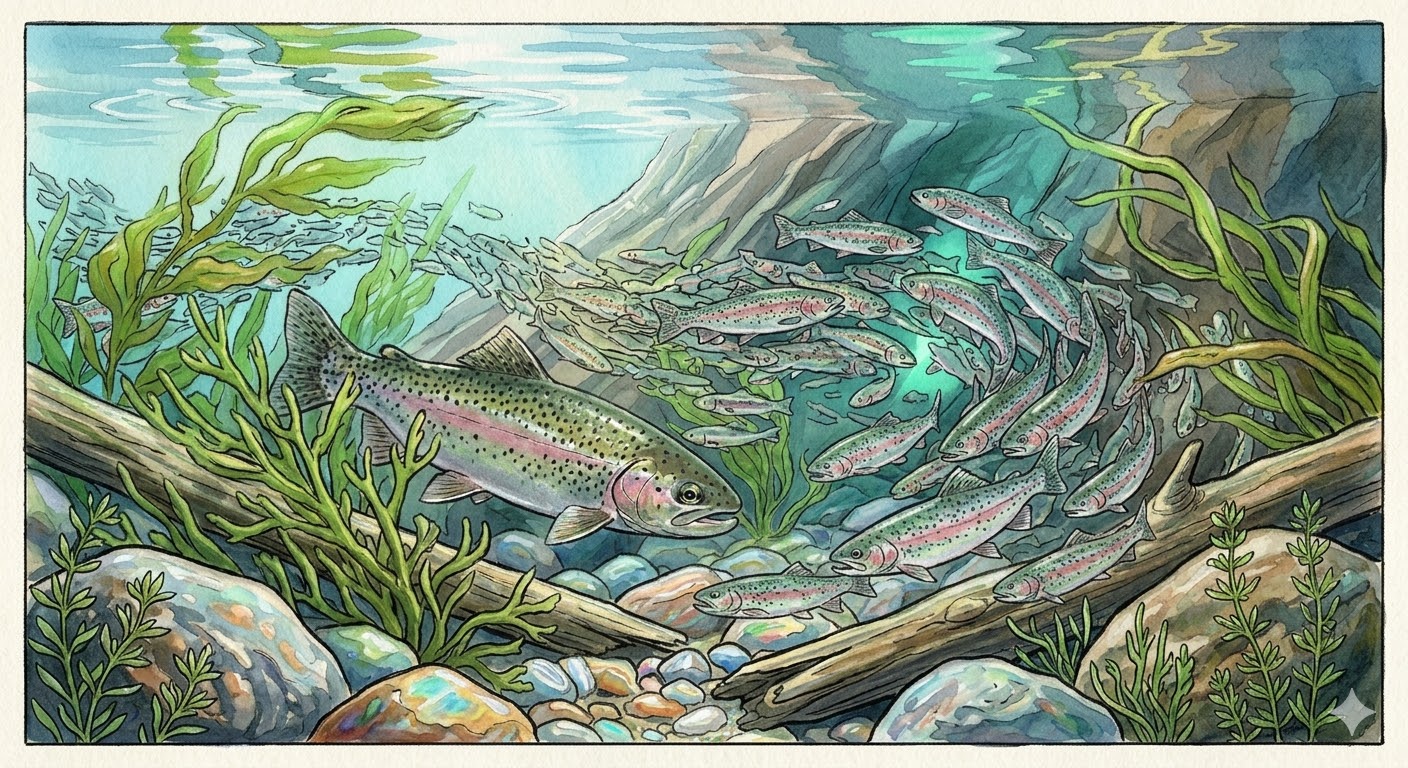 ニジマスの群れ