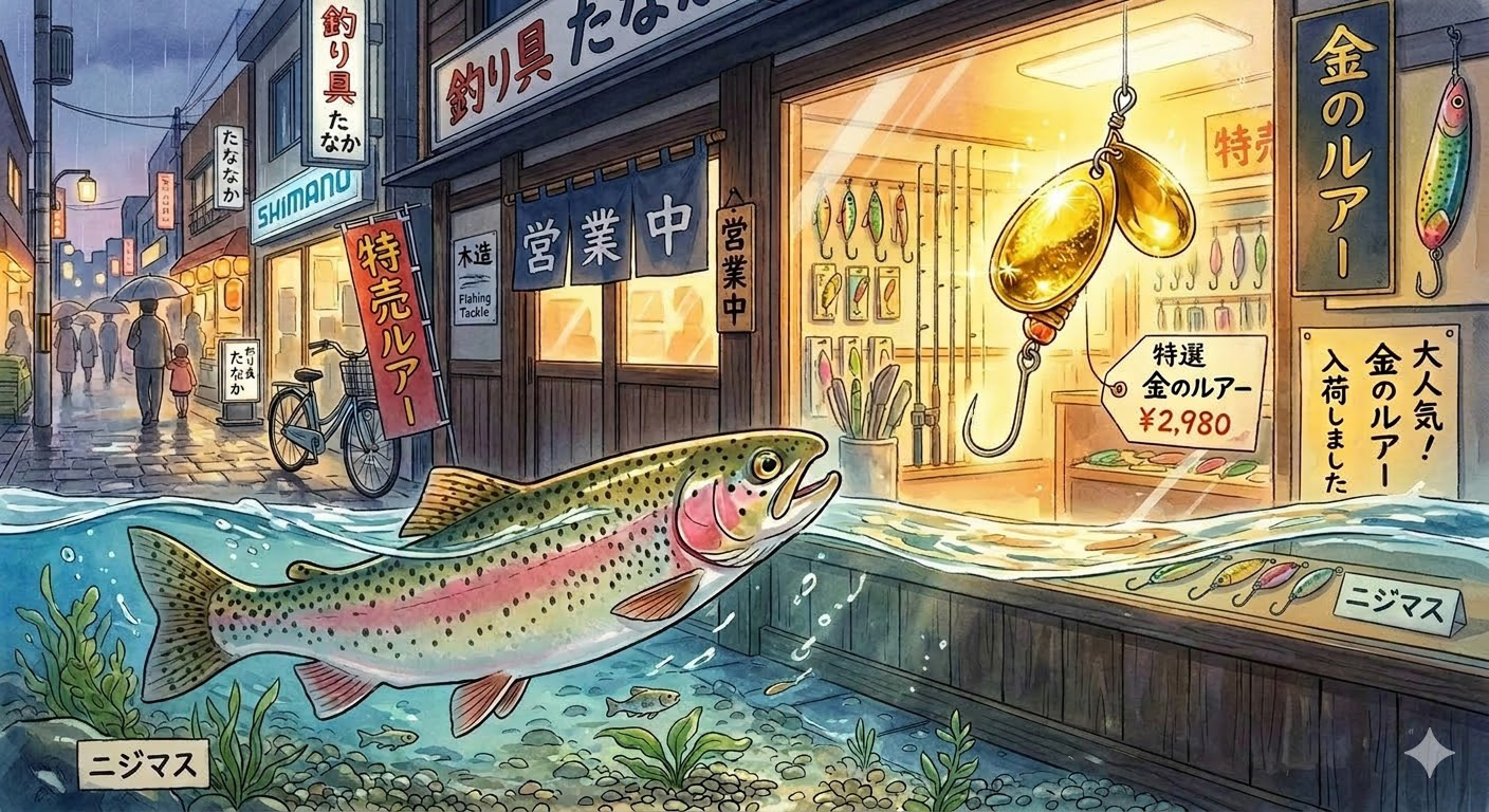 ニジマスにルアーを発見